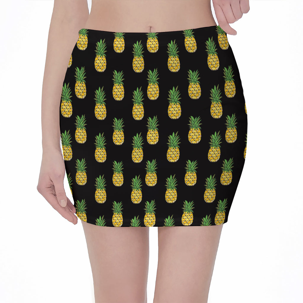 Black Cute Pineapple Pattern Print Pencil Mini Skirt