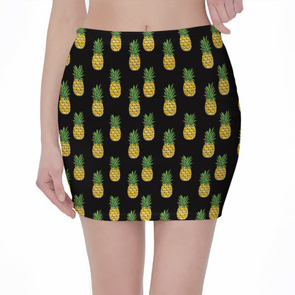 Black Cute Pineapple Pattern Print Pencil Mini Skirt