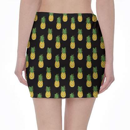 Black Cute Pineapple Pattern Print Pencil Mini Skirt