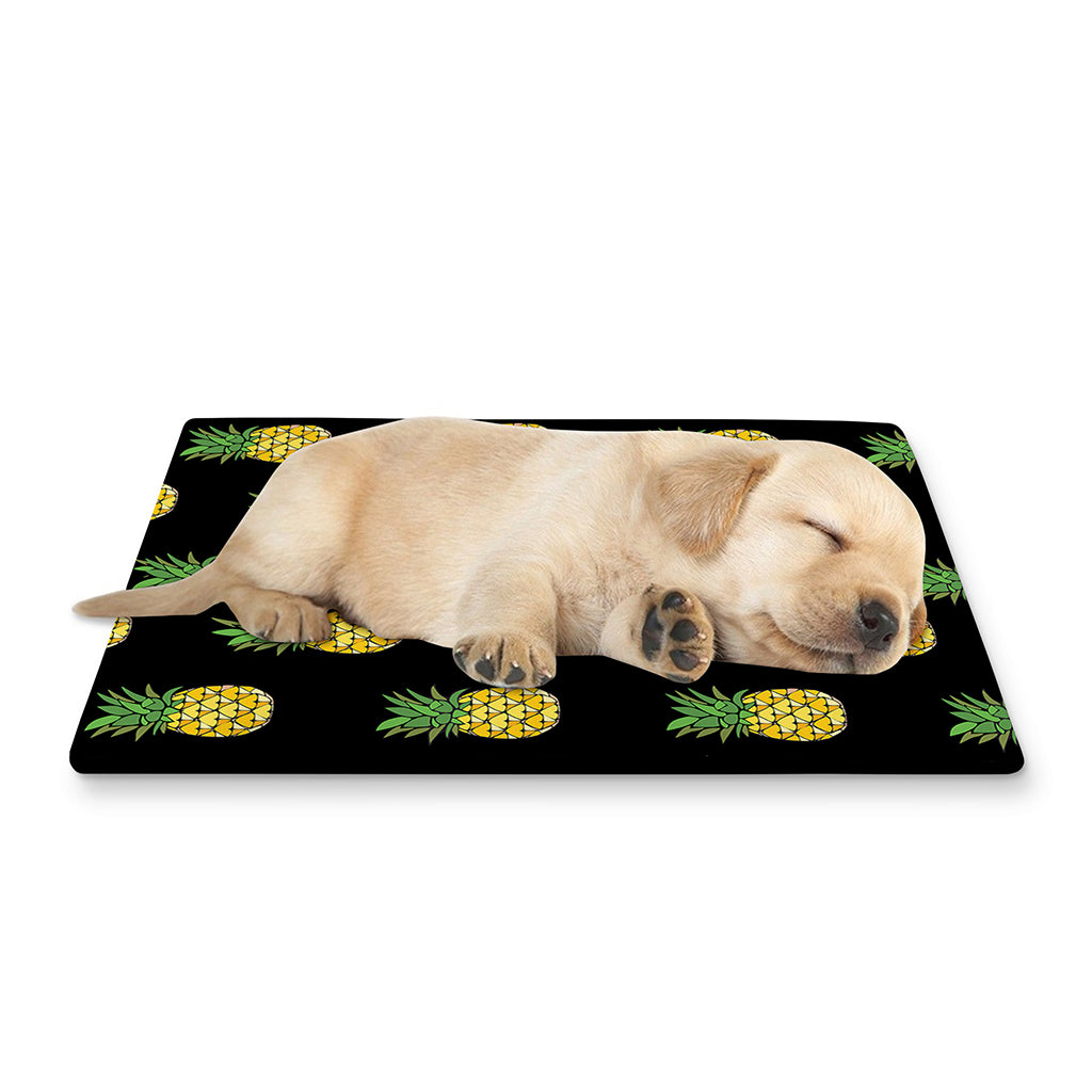 Black Cute Pineapple Pattern Print Pet Cooling Mat Cover