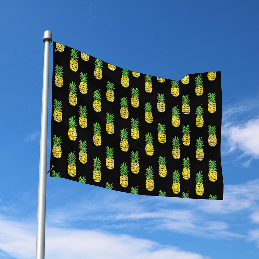 Black Cute Pineapple Pattern Print Polyester Flag