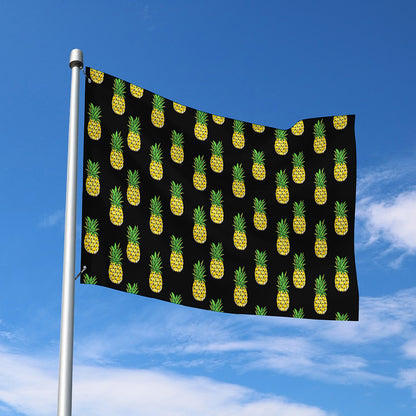 Black Cute Pineapple Pattern Print Polyester Flag
