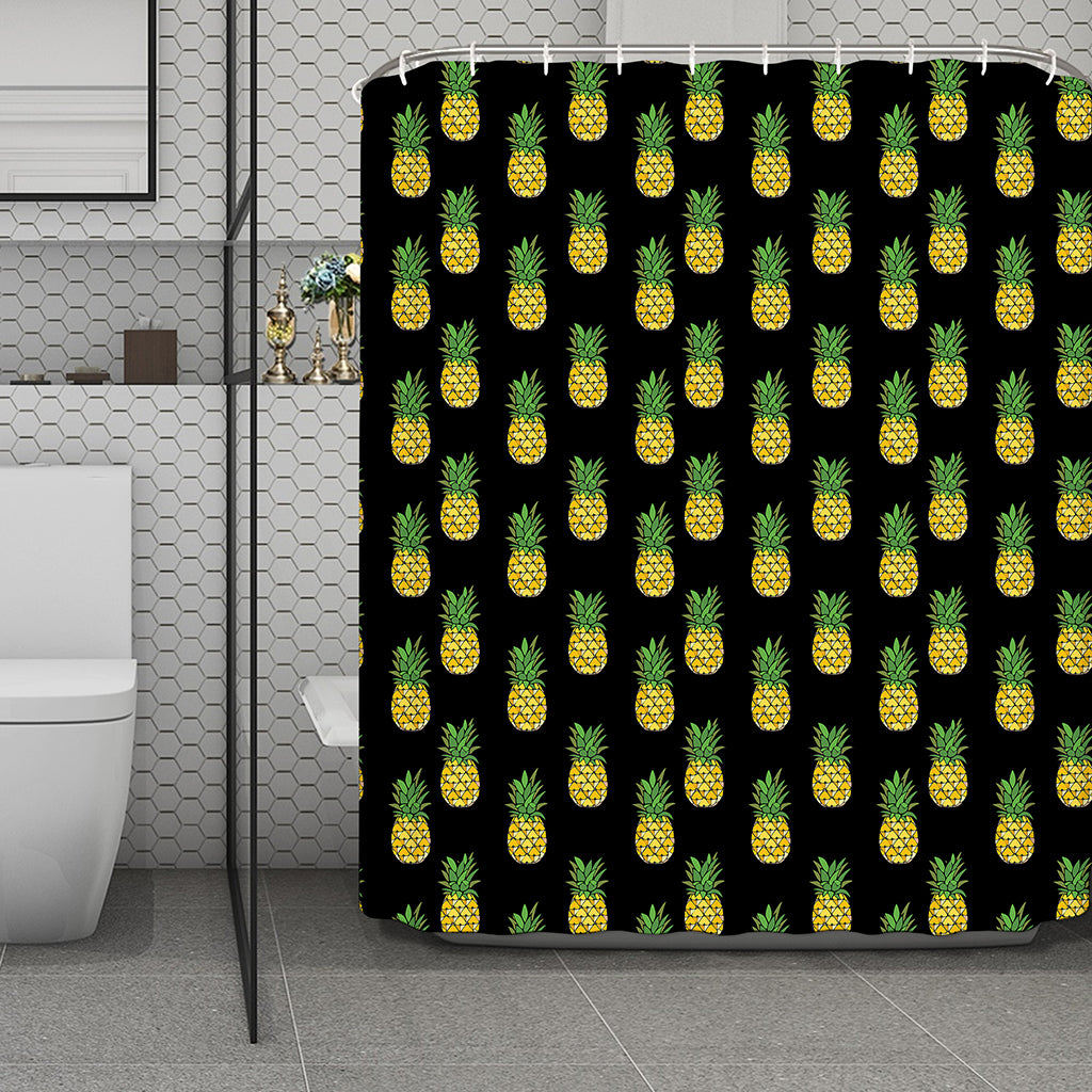 Black Cute Pineapple Pattern Print Polyester Shower Curtain