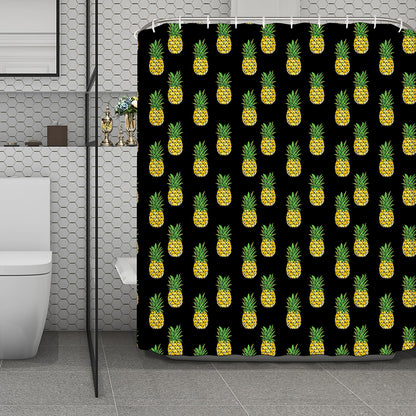 Black Cute Pineapple Pattern Print Polyester Shower Curtain