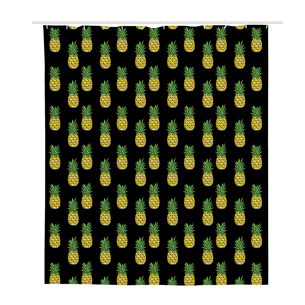 Black Cute Pineapple Pattern Print Polyester Shower Curtain