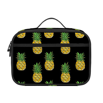 Black Cute Pineapple Pattern Print Portable Lunch Bag