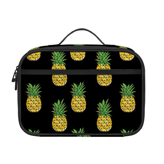 Black Cute Pineapple Pattern Print Portable Lunch Bag