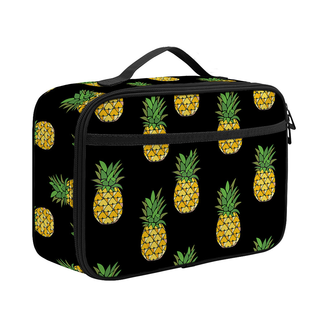 Black Cute Pineapple Pattern Print Portable Lunch Bag