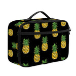 Black Cute Pineapple Pattern Print Portable Lunch Bag