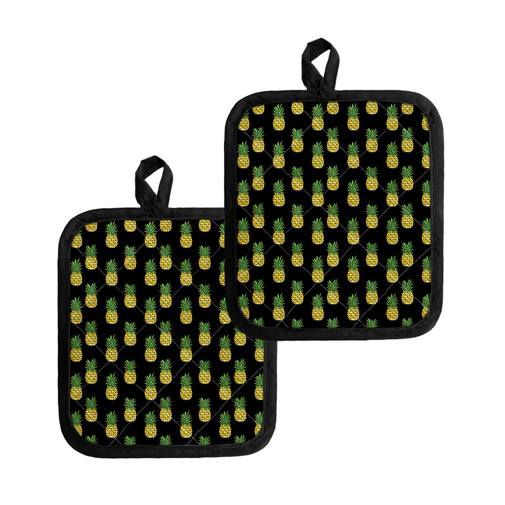Black Cute Pineapple Pattern Print Pot Holders