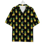 Black Cute Pineapple Pattern Print Rayon Hawaiian Shirt