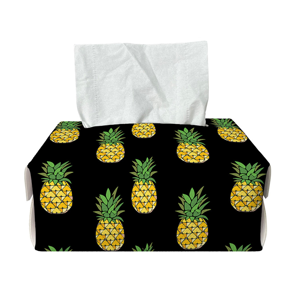 Black Cute Pineapple Pattern Print Rectangle Tissue Box Cover