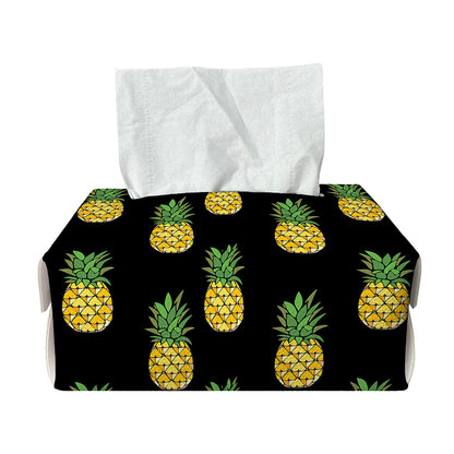 Black Cute Pineapple Pattern Print Rectangle Tissue Box Cover