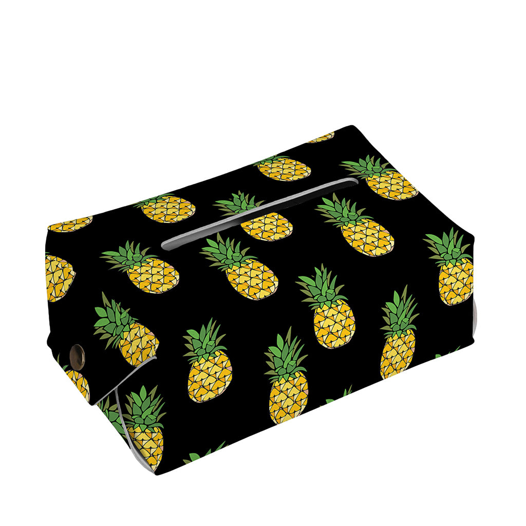 Black Cute Pineapple Pattern Print Rectangle Tissue Box Cover