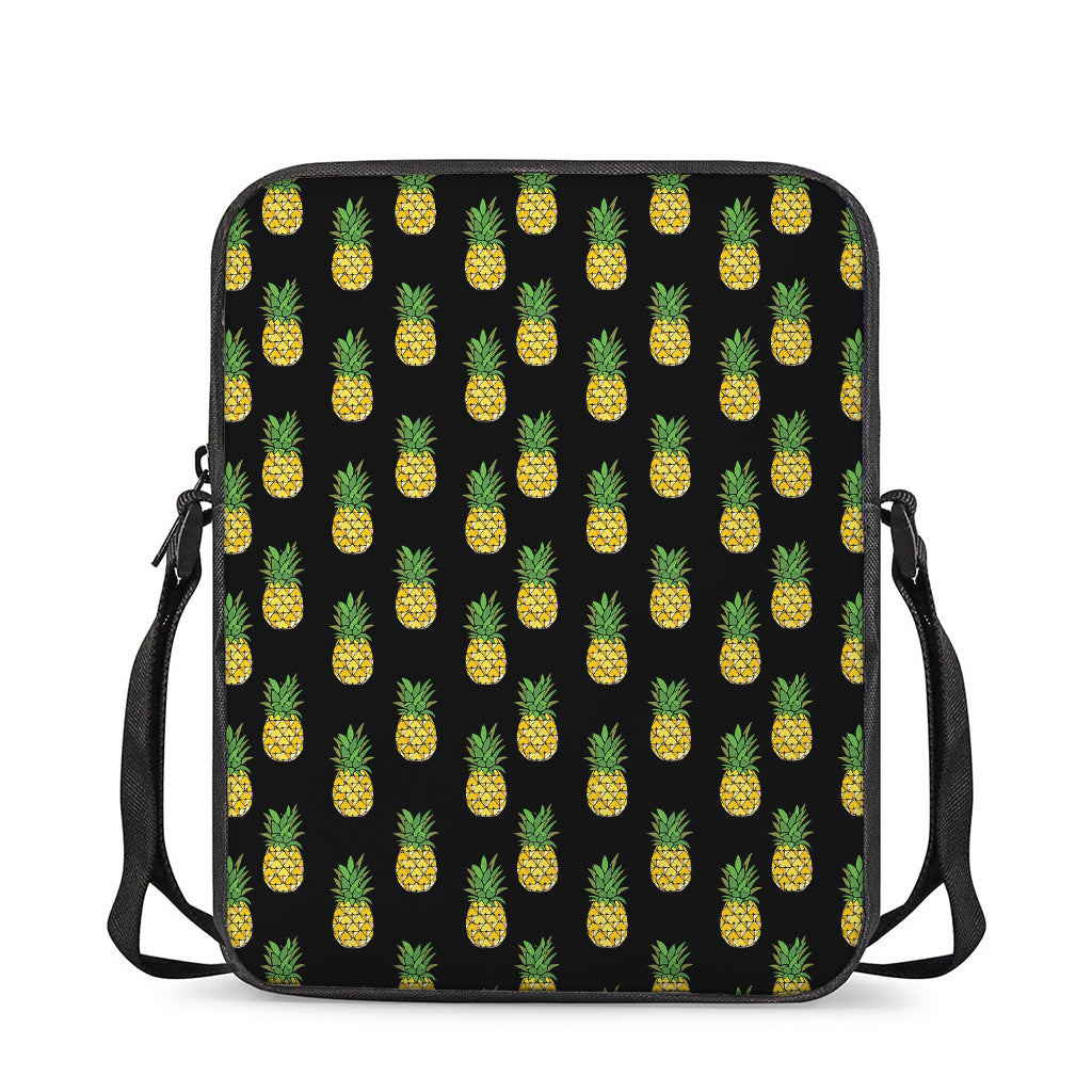 Black Cute Pineapple Pattern Print Rectangular Crossbody Bag