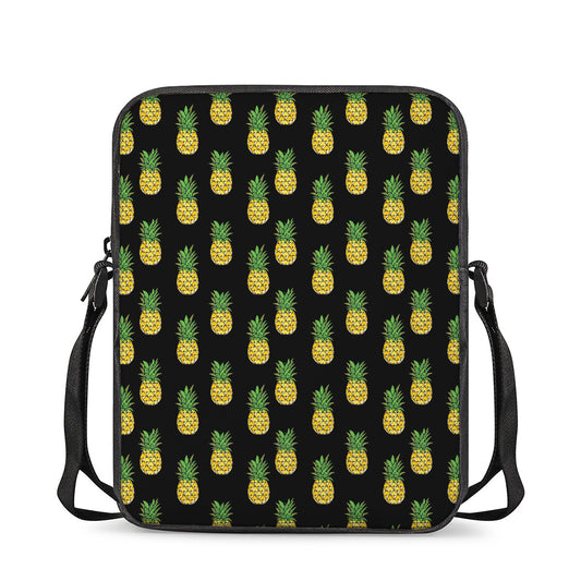 Black Cute Pineapple Pattern Print Rectangular Crossbody Bag
