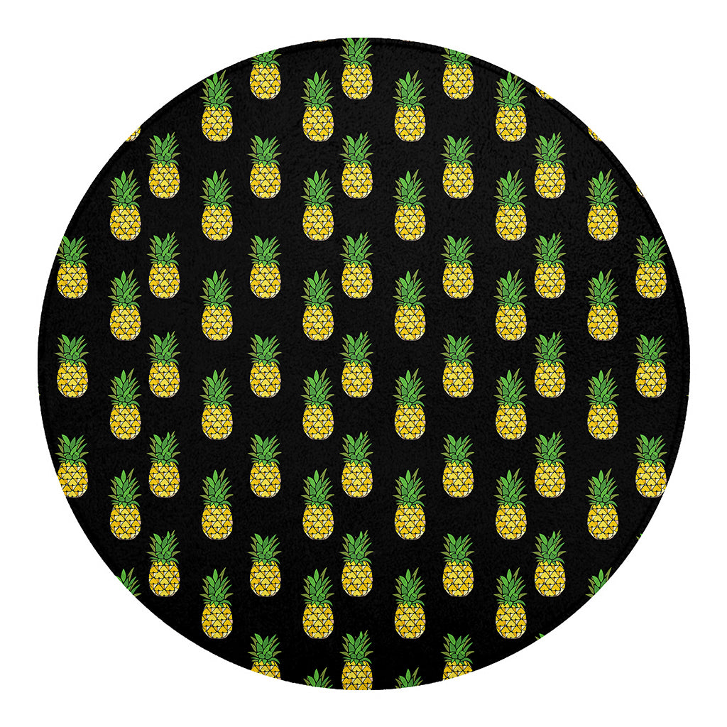 Black Cute Pineapple Pattern Print Round Blanket