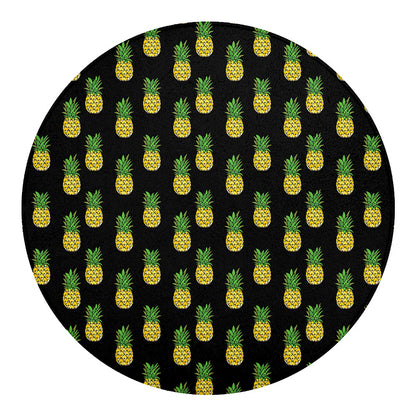 Black Cute Pineapple Pattern Print Round Blanket