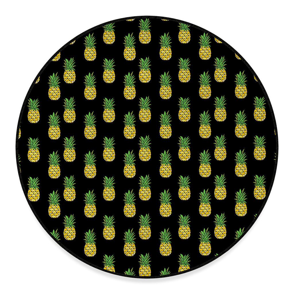 Black Cute Pineapple Pattern Print Round Floor Mat