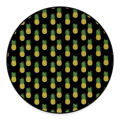 Black Cute Pineapple Pattern Print Round Floor Mat