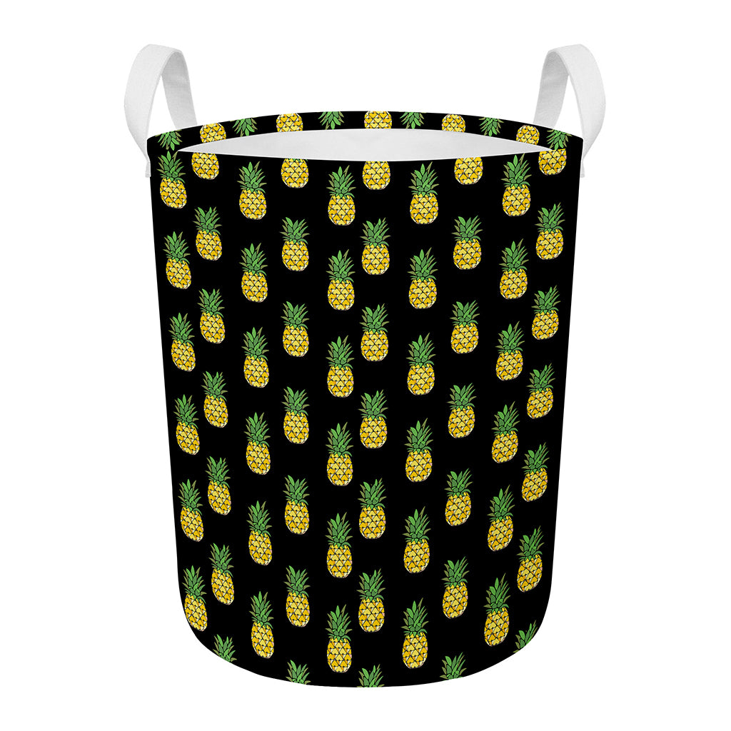 Black Cute Pineapple Pattern Print Round Laundry Basket