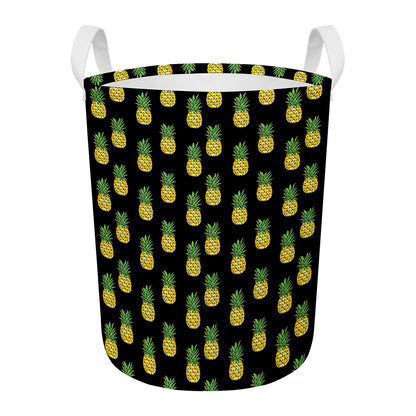 Black Cute Pineapple Pattern Print Round Laundry Basket