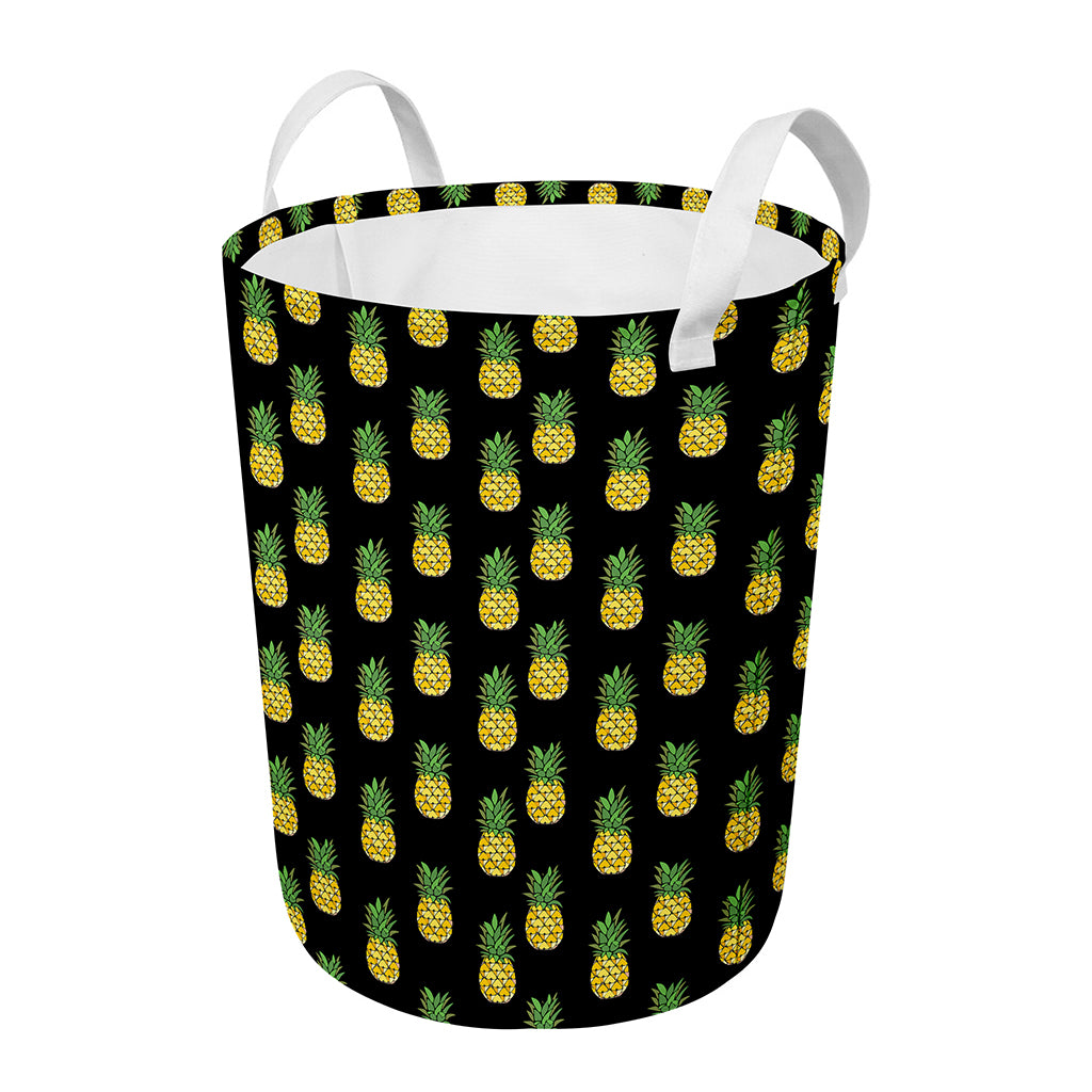 Black Cute Pineapple Pattern Print Round Laundry Basket