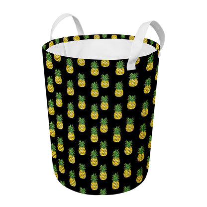 Black Cute Pineapple Pattern Print Round Laundry Basket