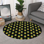 Black Cute Pineapple Pattern Print Round Rug