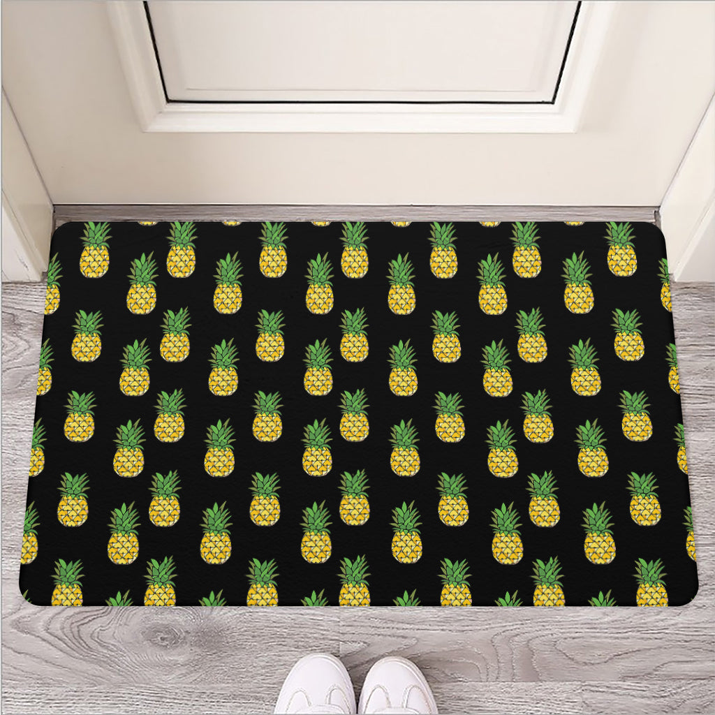 Black Cute Pineapple Pattern Print Rubber Doormat