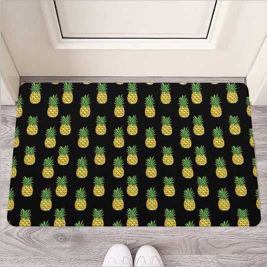 Black Cute Pineapple Pattern Print Rubber Doormat