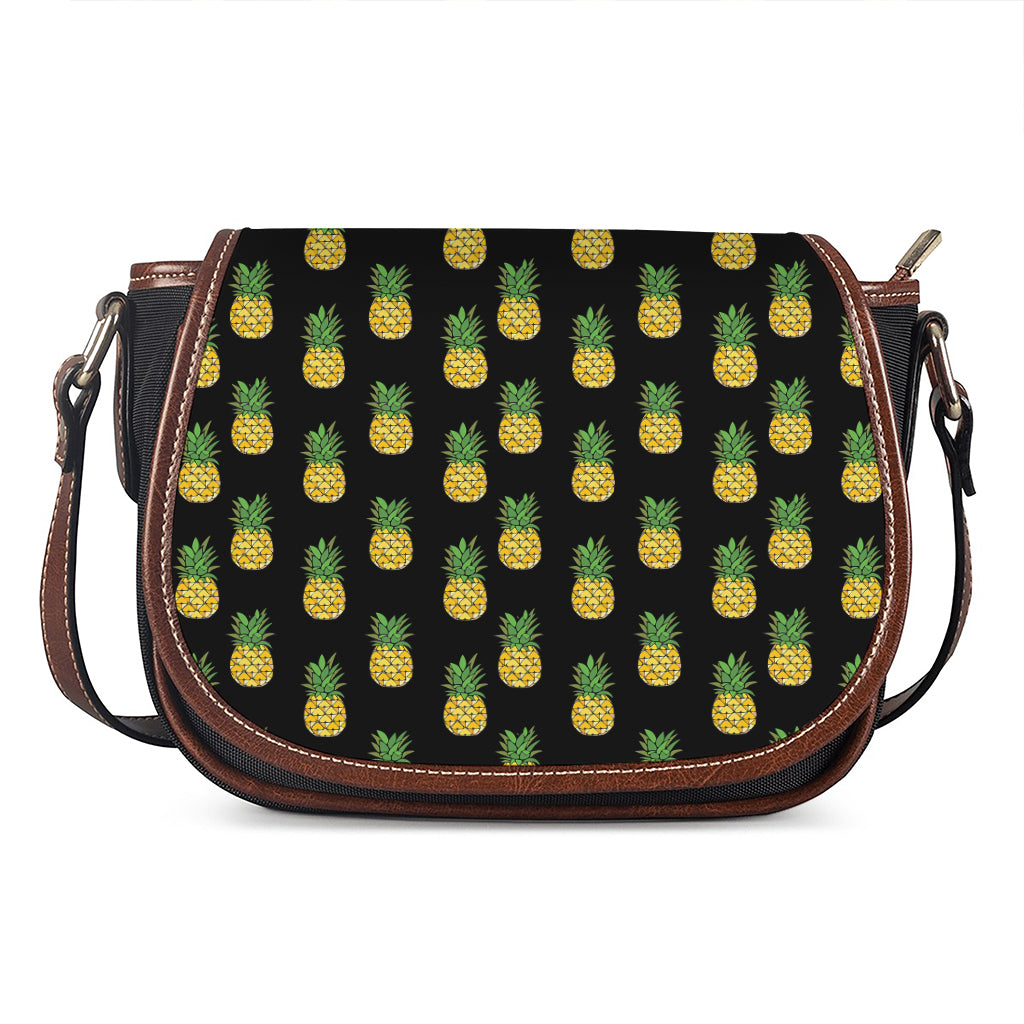 Black Cute Pineapple Pattern Print Saddle Bag