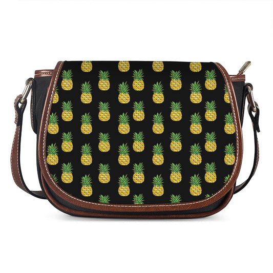 Black Cute Pineapple Pattern Print Saddle Bag