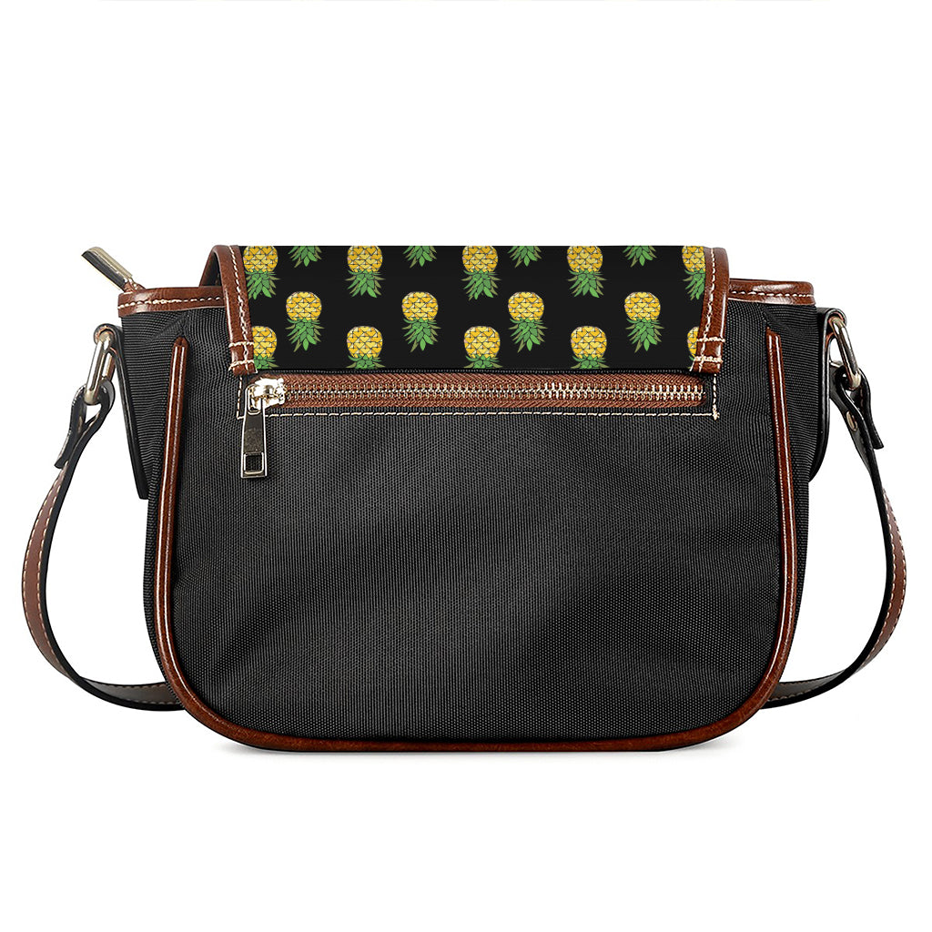 Black Cute Pineapple Pattern Print Saddle Bag