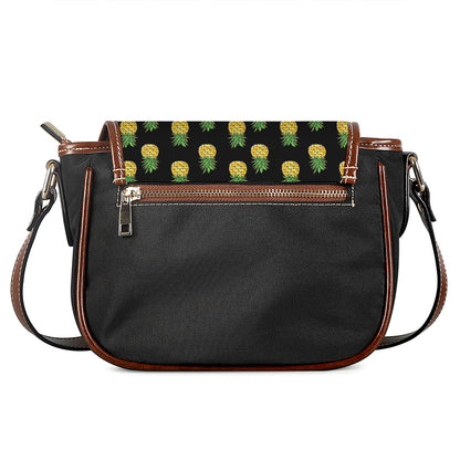 Black Cute Pineapple Pattern Print Saddle Bag