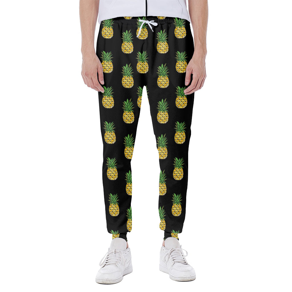 Black Cute Pineapple Pattern Print Scuba Joggers