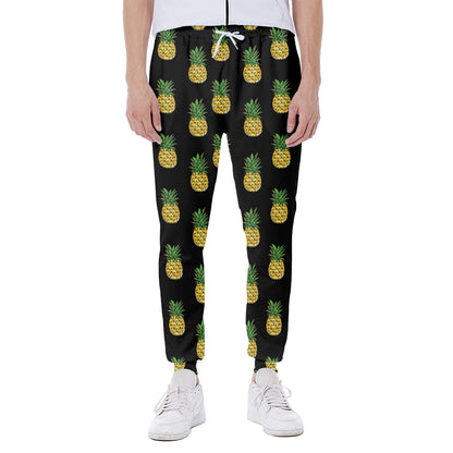 Black Cute Pineapple Pattern Print Scuba Joggers