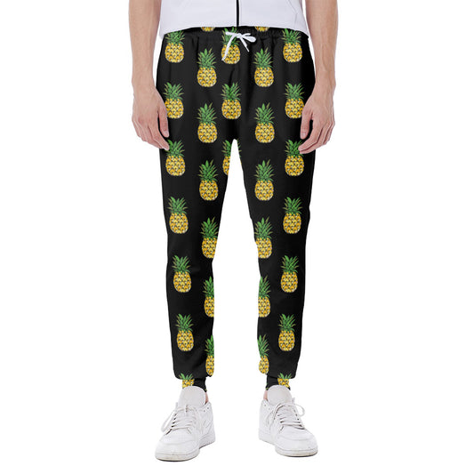 Black Cute Pineapple Pattern Print Scuba Joggers