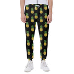 Black Cute Pineapple Pattern Print Scuba Joggers