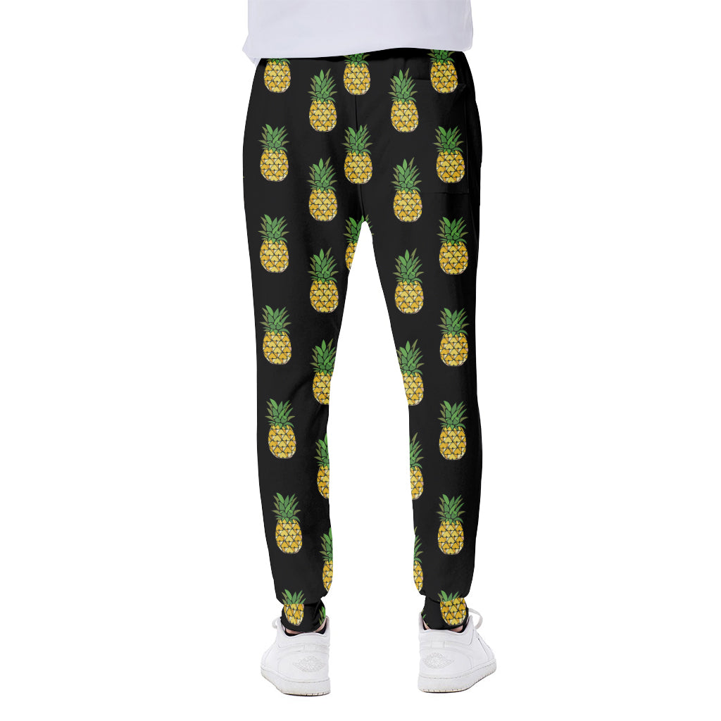Black Cute Pineapple Pattern Print Scuba Joggers