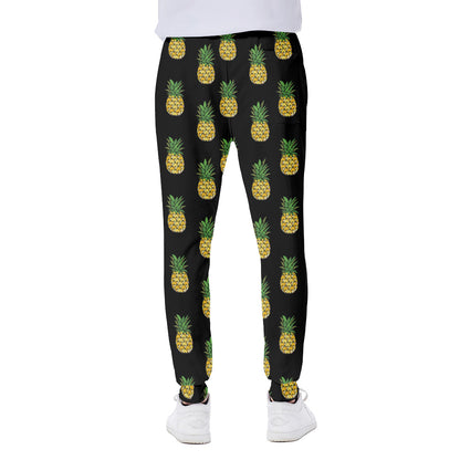 Black Cute Pineapple Pattern Print Scuba Joggers