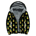 Black Cute Pineapple Pattern Print Sherpa Lined Zip Up Hoodie