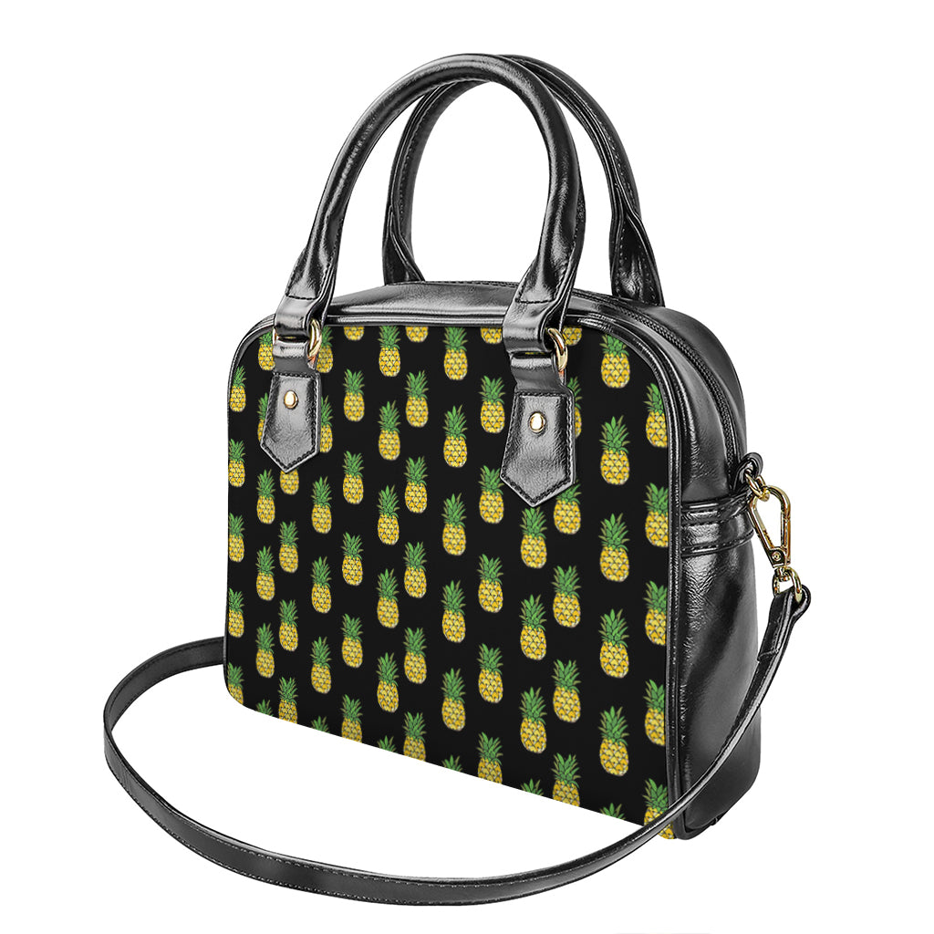 Black Cute Pineapple Pattern Print Shoulder Handbag