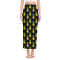 Black Cute Pineapple Pattern Print Side Slit Maxi Skirt
