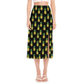 Black Cute Pineapple Pattern Print Side Slit Midi Skirt