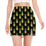 Black Cute Pineapple Pattern Print Side Slit Mini Skirt