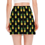 Black Cute Pineapple Pattern Print Side Slit Mini Skirt