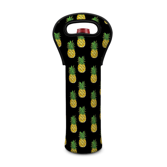 Black Cute Pineapple Pattern Print Single Neoprene Wine Tote