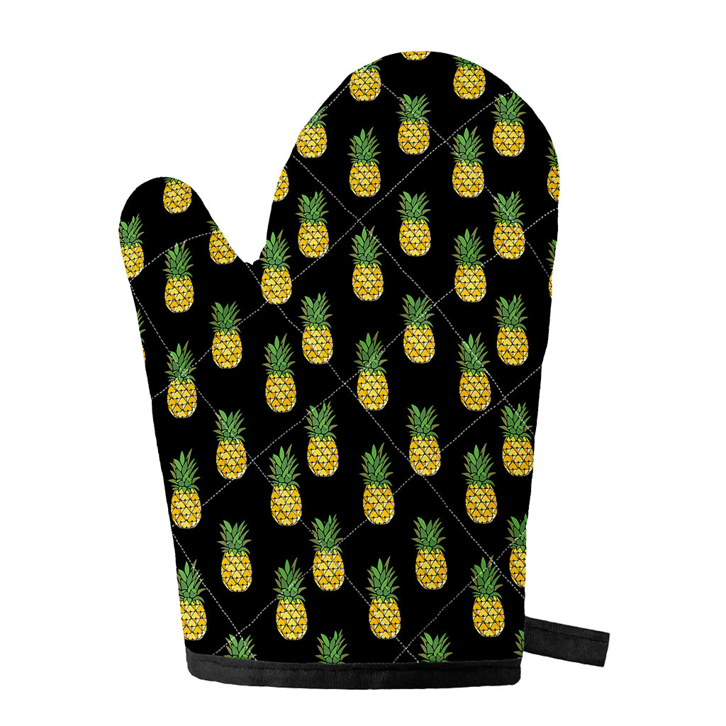 Black Cute Pineapple Pattern Print Single Oven Mitt