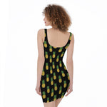 Black Cute Pineapple Pattern Print Sleeveless Bodycon Dress